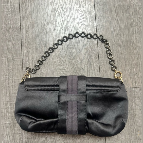 Lanvin Mother of Pearl Accent Small Shoulder Black Satin Bag $919 - Picture 3 of 3